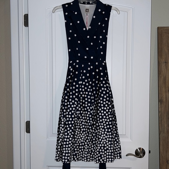 Classic Navy blue dress with white polka dots BNWT - Picture 1 of 8